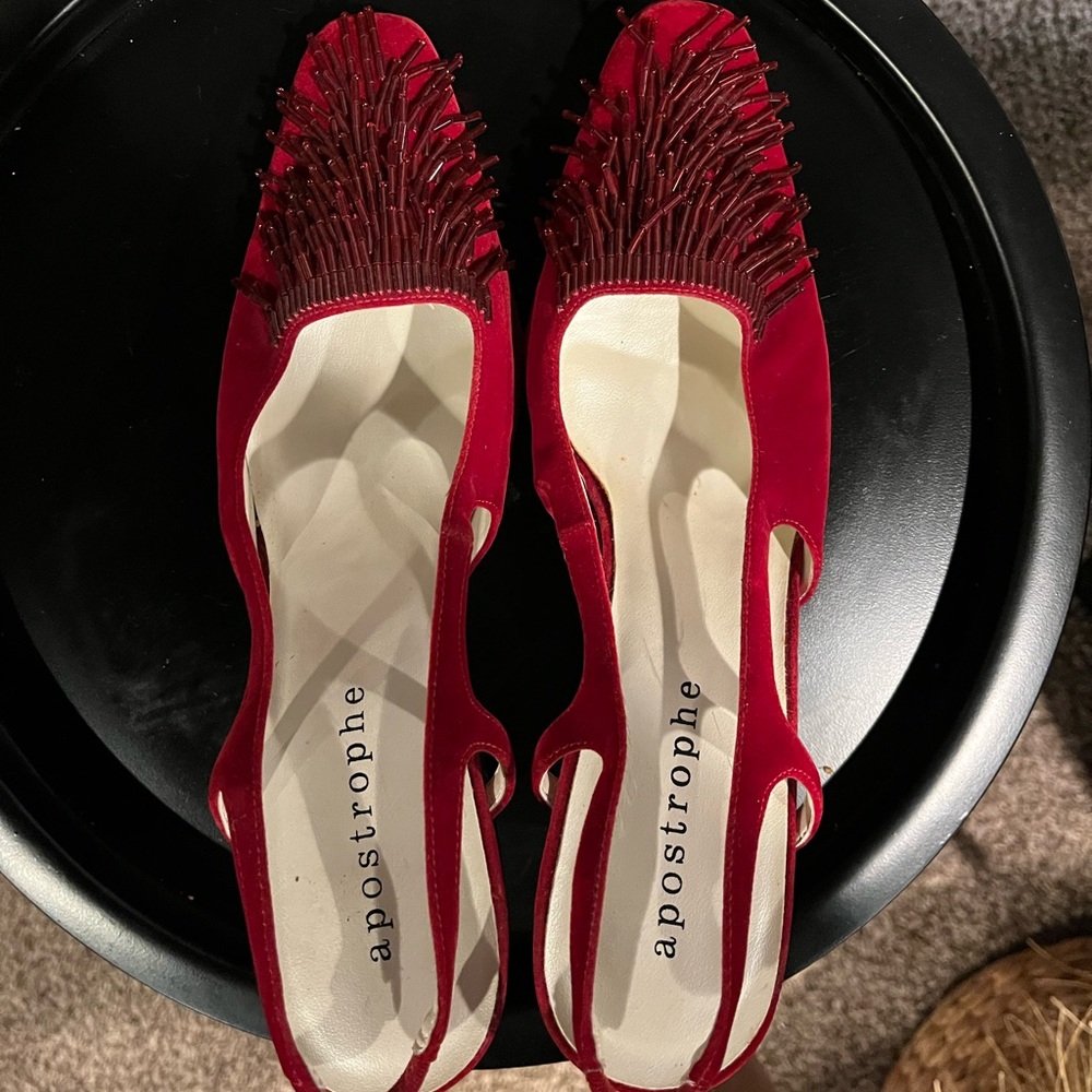 Apostrophe Red Velour Sequin Heels - 9.5
